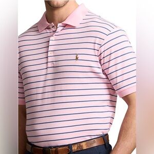 Men’s polo Ralph lauren pink blue stripe polo golf shirt tee classic fit size xl